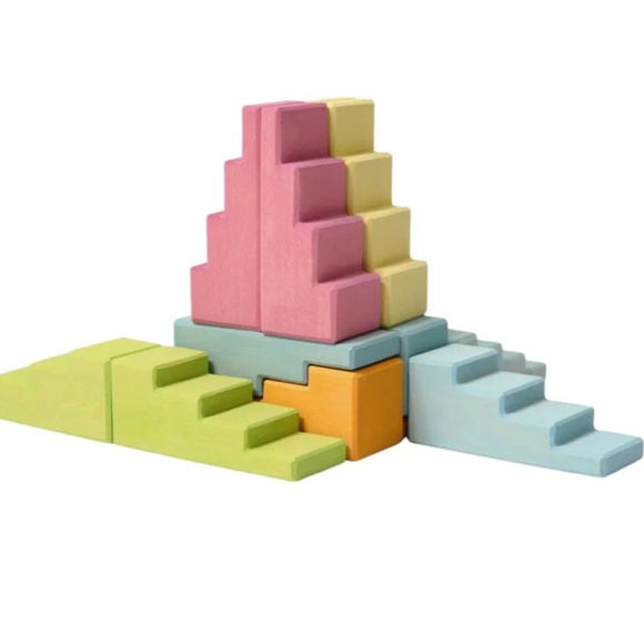 Grimm’s Wooden Stepped Roofs Building Blocks Set- Pastel - Picture 1 of 6